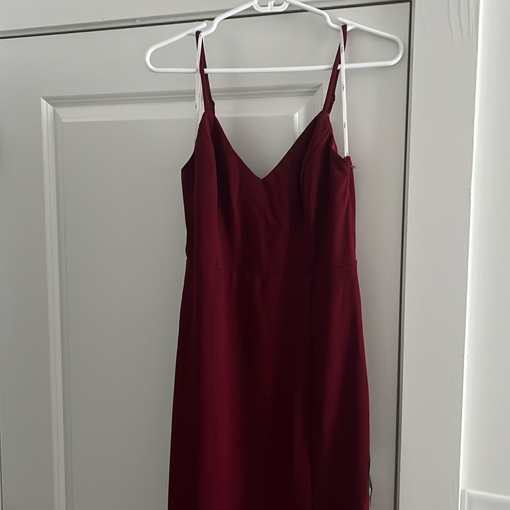 Lulus burgundy floor length dress with leg slit